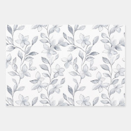 Chic Silver White Floral Wedding Geschenkpapier Set