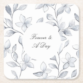 Chic Silver White Floral Wedding Rechteckiger Pappuntersetzer