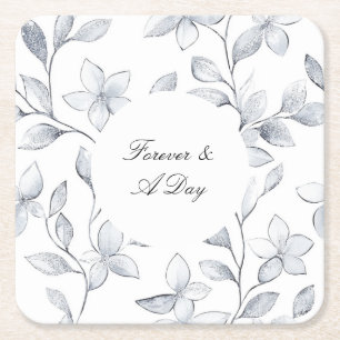 Chic Silver White Floral Wedding Rechteckiger Pappuntersetzer