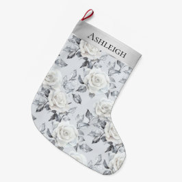 Chic Silver White Roses Blumenweihnachtsfest Großer Weihnachtsstrumpf