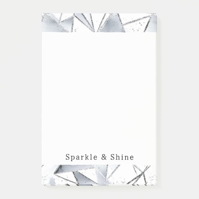 Chic Silver White Triangle Post-it Klebezettel (Vorderseite)