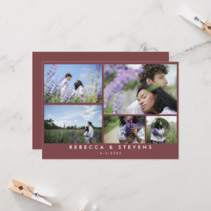 Chic Simple 5 Foto Collage Brick Red Wedding Einladung