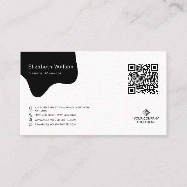 Chic Simple Business Logo Beruflich QR Code Visitenkarte (Vorderseite)