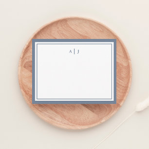 Chic Simple Dusty Blue Border Monogram Notizkarte Mitteilungskarte
