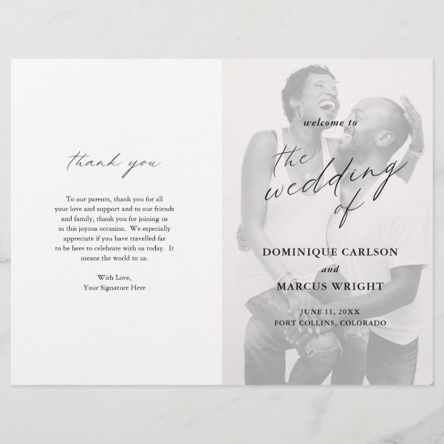 Chic Simple Elegant Foto Hochzeitsprogramm (Vorderseite)