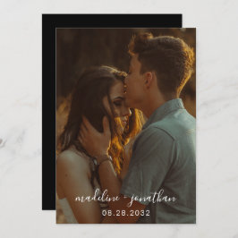 Chic Simple Elegant Script Black Foto Wedding Einladung