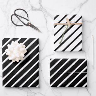 Chic Simple Elegante Black & White Diagonal Streif Geschenkpapier Set