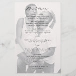 Chic Simple Foto Elegantes Menü für Hochzeiten<br><div class="desc">Einfache Foto Budget Hochzeitsmenü mit "Menü" in Kalligrafie zusammen mit Ihrem Hochzeitsmenü über Ihrem Lieblingsfoto. Ein minimalistisches Design mit schicker Typografie für eine elegante Touch.</div>