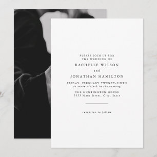 Chic Simple Foto Schwarz Weiß Monogramm Hochzeit Einladung