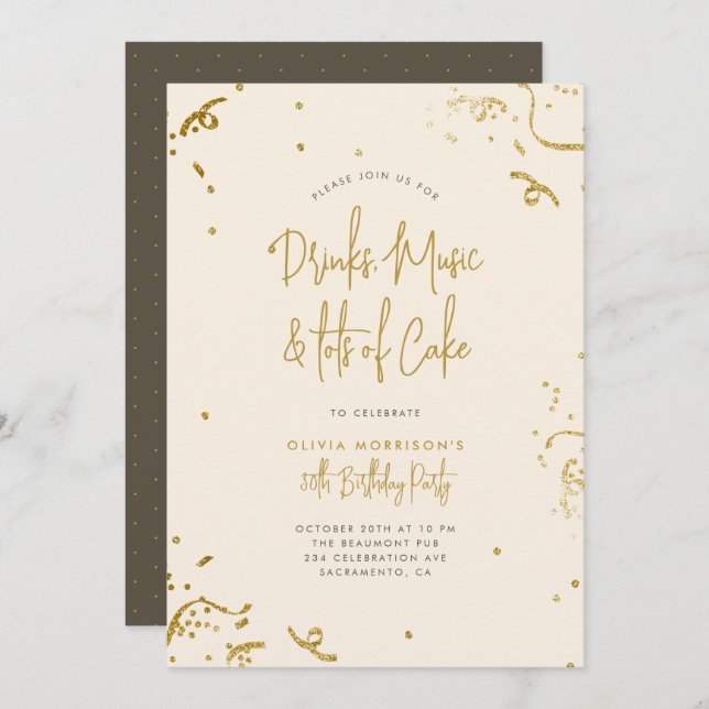Chic Simple Gold Glitzer Confetti 30. Geburtstag Einladung (Vorne/Hinten)