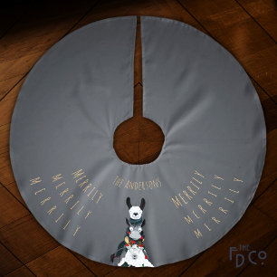 Chic Simple Gray Funny Winter Llama Sheep Donkey Polyester Weihnachtsbaumdecke