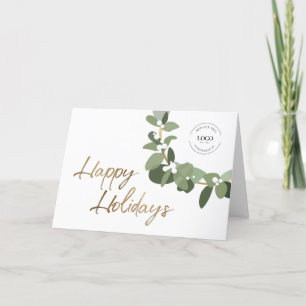 Chic Simple Happy Holidays Gold Green Kranz Feiertagskarte
