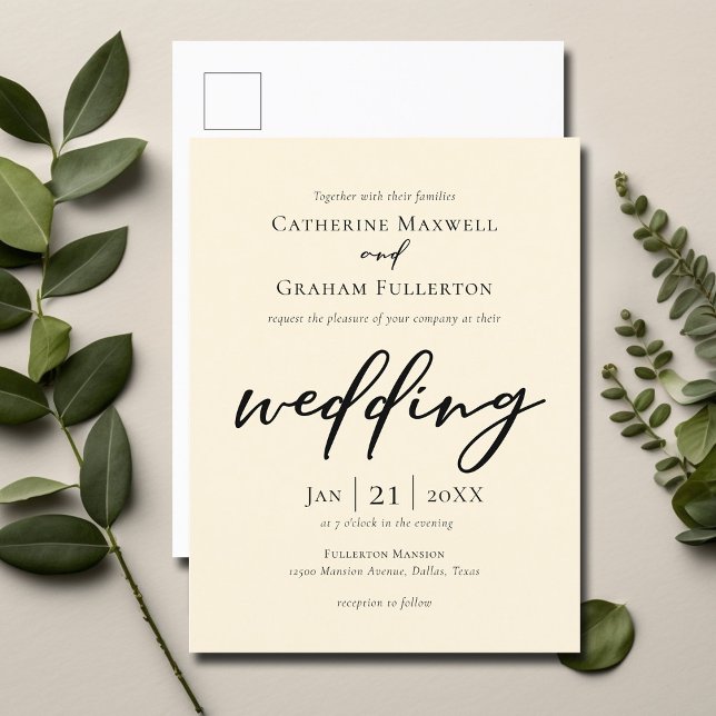 Chic Simple Ivory Typografy Wedding Einladungspostkarte (Von Creator hochgeladen)