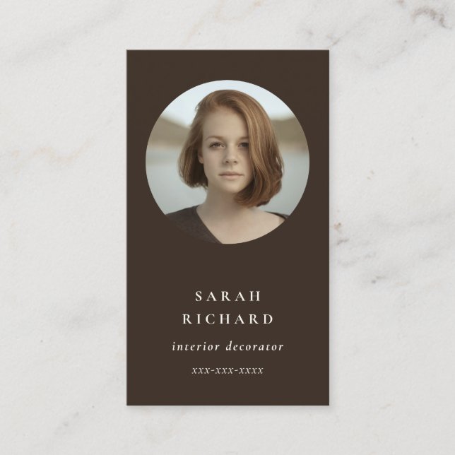 Chic Simple Minimal Dark Brown Berufliches Foto Visitenkarte (Vorderseite)