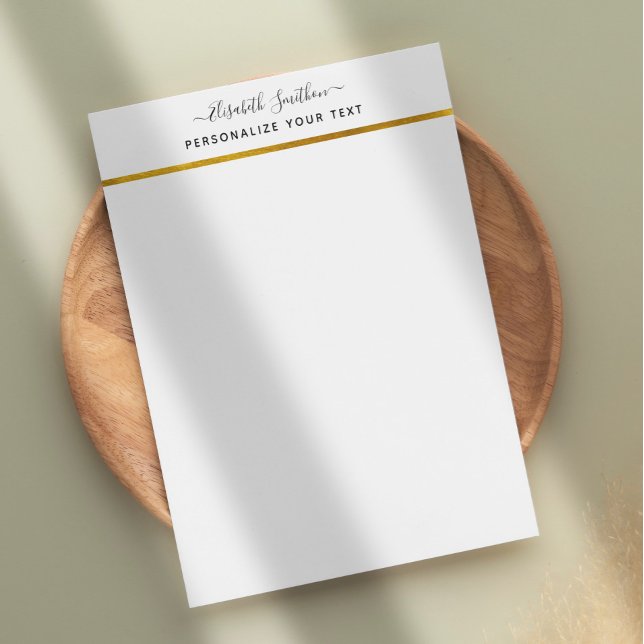 Chic Simple Minimal White Gold Personal Stationery Briefbogen (Von Creator hochgeladen)