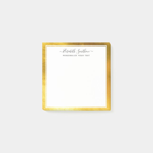 Chic Simple Minimal White Gold Personal Stationery Post-it Klebezettel (Vorderseite)