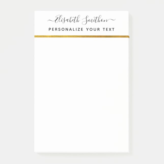 Chic Simple Minimal White Gold Personal Stationery Post-it Klebezettel (Vorderseite)