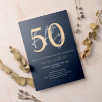 Chic Simple Minimalistisch Blue Gold 50. Geburtsta