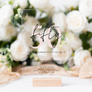 Chic Simple Minimalistisch Blush Pink 50. Brithday Acryleinladungen