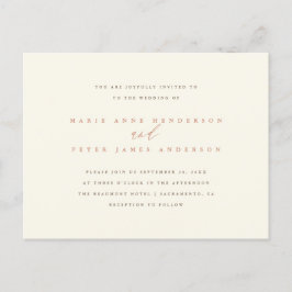 Chic Simple Minimalistisch Typografy Hochzeit im H Einladungspostkarte