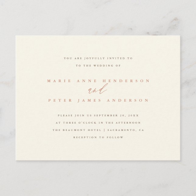 Chic Simple Minimalistisch Typografy Hochzeit im H Einladungspostkarte (Vorderseite)
