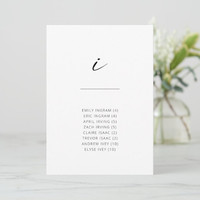 Chic + Simple Modern Script Alphabetical Sitzplatz (Stehend Vorderseite)