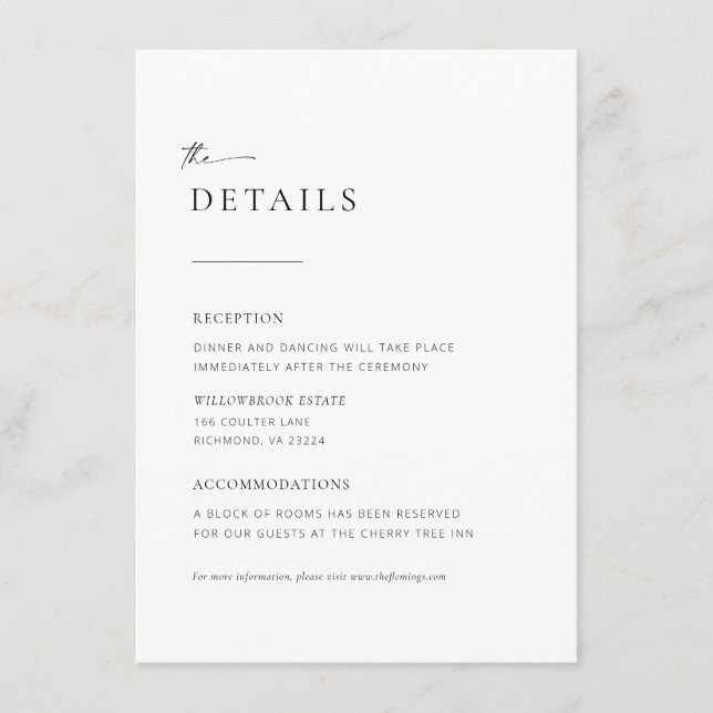 Chic + Simple Modern Script Wedding Card Begleitkarte (Vorderseite)
