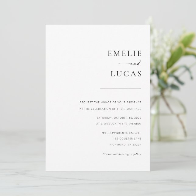 Chic + Simple Modern Script Wedding Einladung (Stehend Vorderseite)
