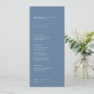 Chic + Simple Modern Script Wedding Menu   Blau Menükarte