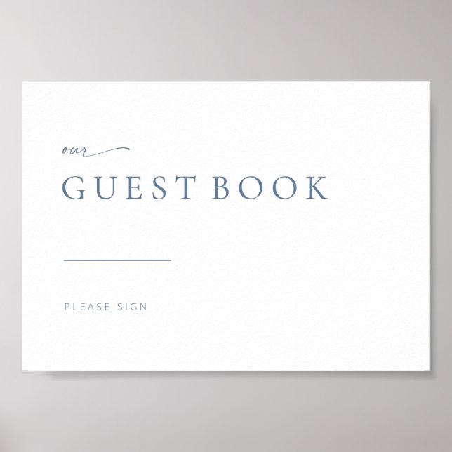 Chic Simple Modern Wedding Guest Book Sign | Blau Poster (Vorne)