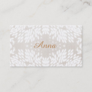 Chic Simple Name Weiße Blätter FAUX Beige Leinen Visitenkarte