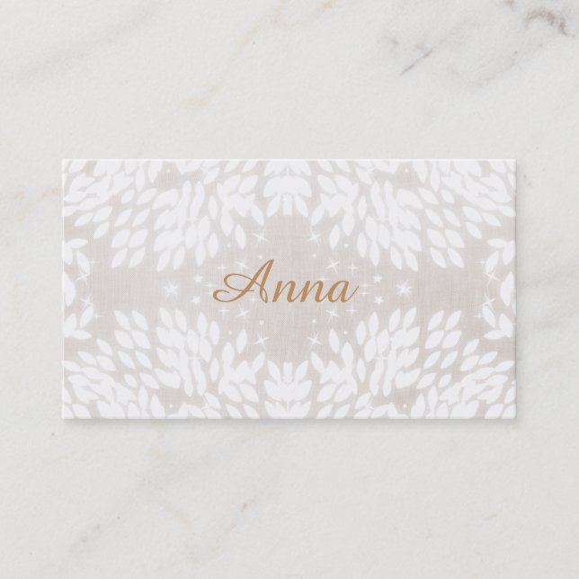 Chic Simple Name White Blätter IMITATE Beige Linen Visitenkarte (Vorderseite)