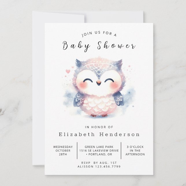 Chic Simple Owl Baby Dusche Einladung (Vorderseite)