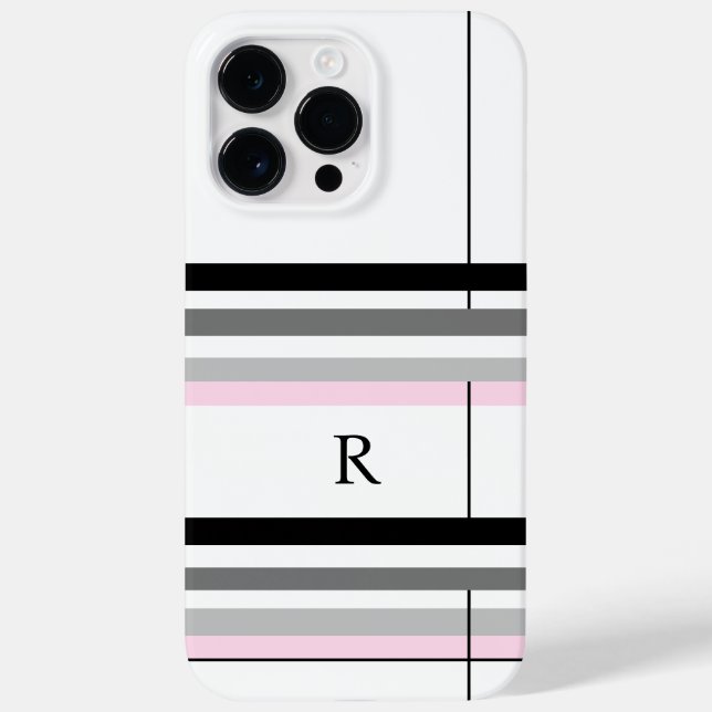 Chic Simple Pink Black Grau White Custom Monogram Case-Mate iPhone Hülle (Rückseite)