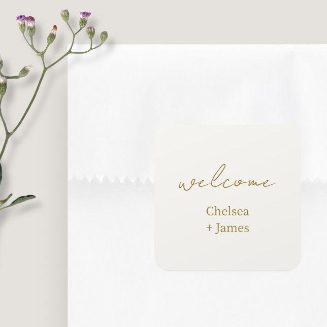 Chic Simple Script Welcome Wedding Quadratischer Aufkleber (Von Creator hochgeladen)