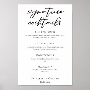 Chic Simple Wedding Signature Cocktails Bar Menu Poster