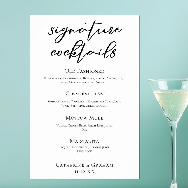 Chic Simple Wedding Signature Cocktails Bar Menu Poster (Von Creator hochgeladen)