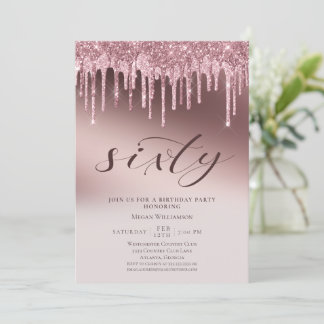 Chic Sixty Surprise Pink Glitzer 60. Geburtstag Einladung