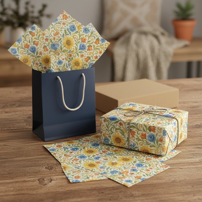 Chic sizilian farbenfrohe Blätter Blumenmuster Seidenpapier (Von Creator hochgeladen)