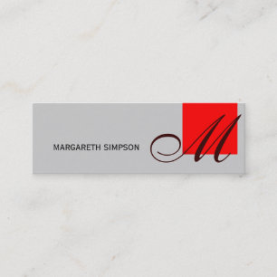 Chic Skinny Monogram Gray Red Business Card Mini Visitenkarte