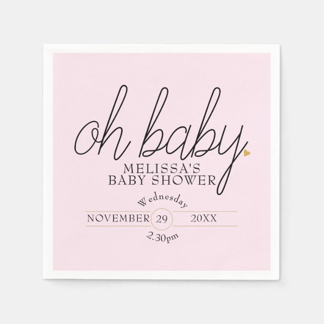 Chic Skript goldenes Herz Mädchen Dusche oh Baby Serviette (Vorderseite)