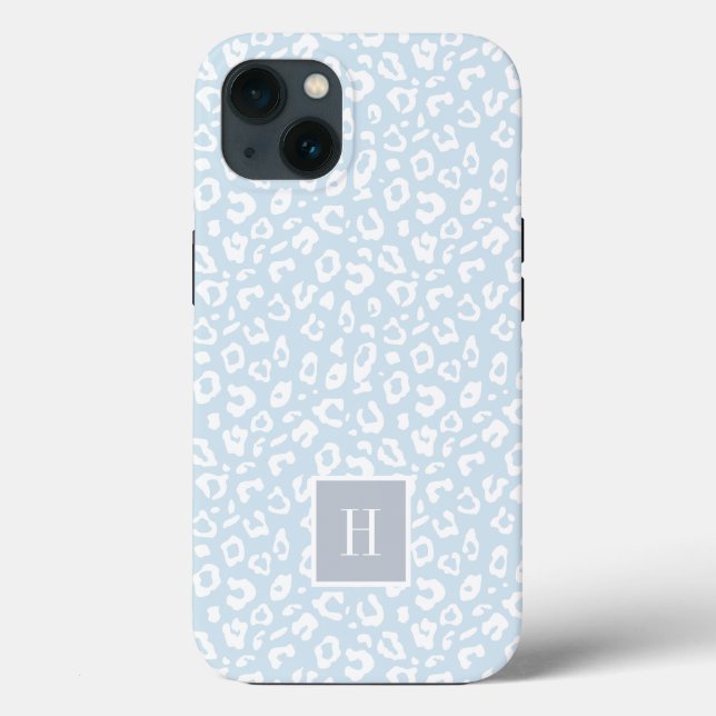 Chic Sky Blue Leopard Print Monogram Case-Mate iPhone Hülle (Rückseite)