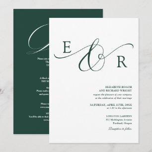 Chic Smaragdgrüne Monogramm-Hochzeit in einem Einladung