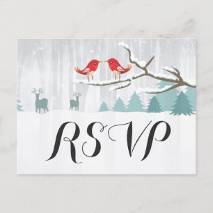 Chic Snow Wonderland Bird Deer Winter Wedding UAWG Einladungspostkarte