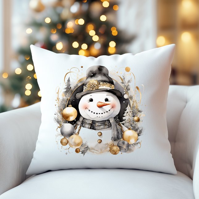 Chic Snowman: Black and Gold Holiday Charm Kissen (Von Creator hochgeladen)