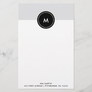 Chic Soft Grau und Schwarz Monogramm Briefpapier