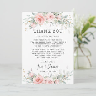 Chic Soft Hued Blush Pink Blumengrün Hochzeit Dankeskarte