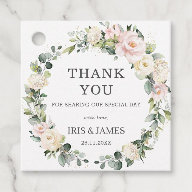 Chic Soft Ivory Blush Floral Wedding Vielen Dank Geschenkanhänger (Vorderseite)
