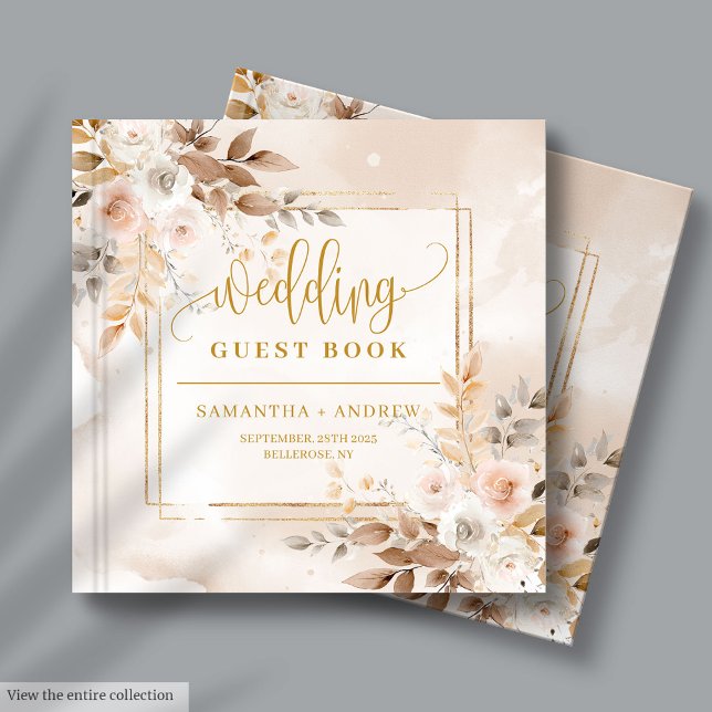 Chic Soft Pastel Herbst Blume Gold Boho Hochzeit Gästebuch (Chic Soft Pastel Autumn Flowers Gold Boho Wedding Guest Book)