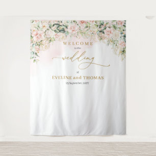 Chic Soft Pastellrosa Rosen Hochzeitslandschaft Wandteppich